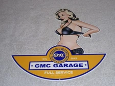 VINTAGE GENERAL MOTORS TRUCK TRAILER SERVICE GARAGE 👩 WOMAN METAL GASOLINE SIGN