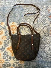 Louis Vuitton Brown Leather Tote Bag With Monogram Design