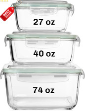 6pc Square Glass Food Storage Containers Airtight Lids Oven Microwave Safe - US