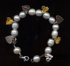 Bracciale argento 925 Sterling + perle e charms argento puro placcati oro 24