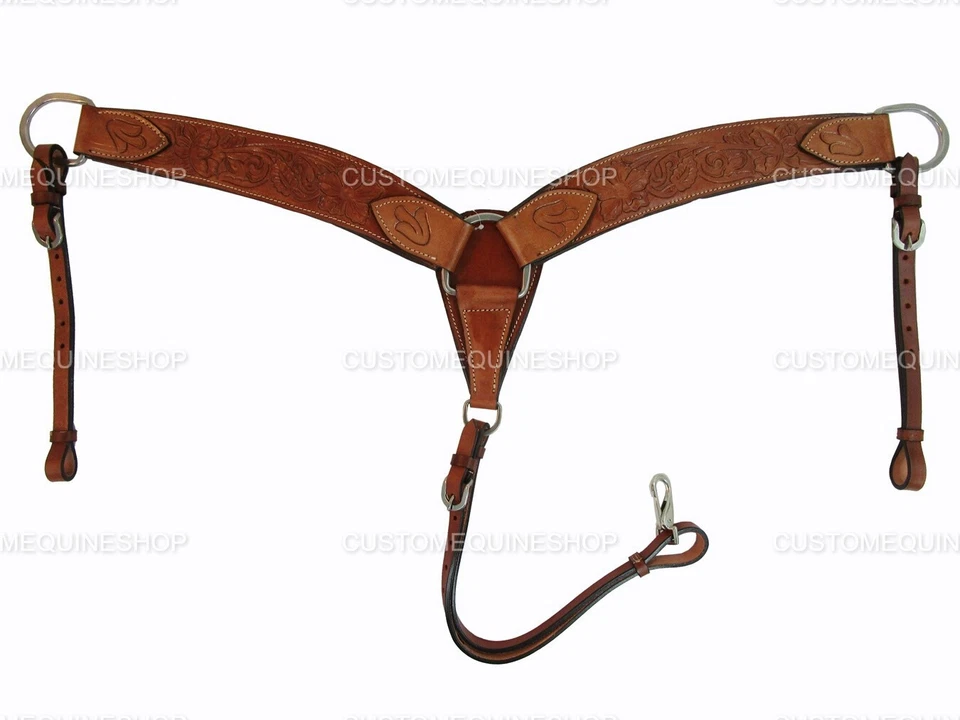 WESTERN BREASTCOLLAR FOR BARREL ROPING HORSE FLORAL TOOLED BREAST COLLARS TACK - Image 2 of 4