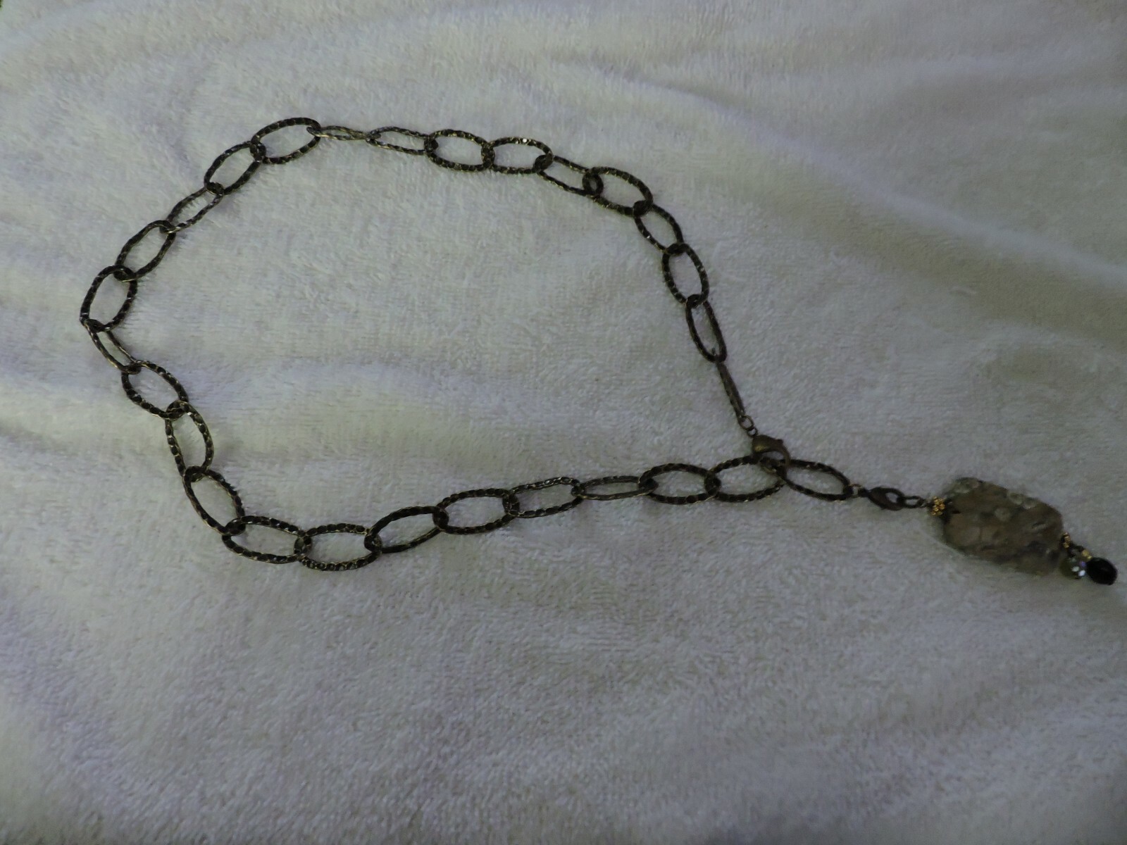 CHAIN NECKLACE WITH RETANGULAR MARBLED STONE 15.5… - image 2