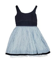 Ann Taylor Loft Women Black Eyelet Blue Striped Summer Dress 8 Runs Small 4-6