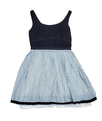 ann taylor loft black eyelet dress Women Blue Striped Summer 8 Runs Small 4-6 dress_type:mini Gothic Dress For Cat Size:S/M (6-14) Princess seams at front