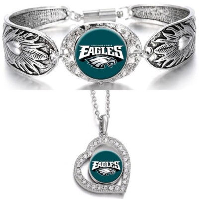 2 PcSet Philadelphia Eagles Womens Sterling Silver Necklace and Bracelet D3D19