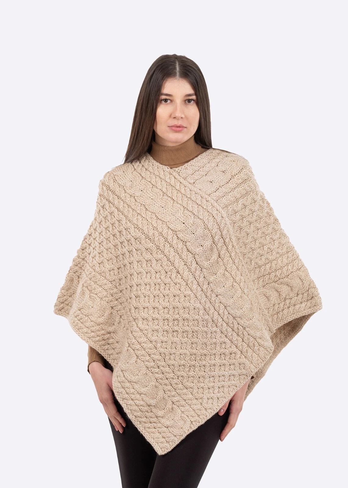 SAOL Women's Irish Aran 100% Merino Wool Cable Knit Poncho Made in Ireland
Opens in a new window or