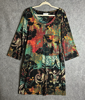 Calvin Klein Dress Women's Medium Black Red Green Floral Paisley Shift  Stretch | eBay
