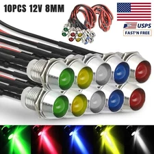 10PCS Car Boat Indicator Light 12V 8mm LED Pilot Dash Panel Warning Single Lamp
