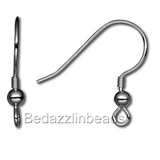 100 Gunmetal Ball  Coil Fishhook Hook Earring Findings With Open Loop Ring