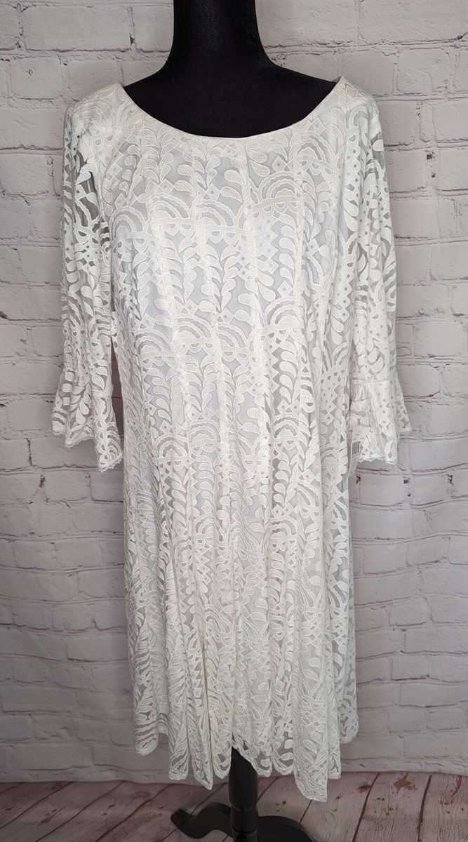Rabbit Rabbit Rabbit Designs Sz 18 White Lace Fit & Flare 3/4 Bell Sleeve  Dress | eBay