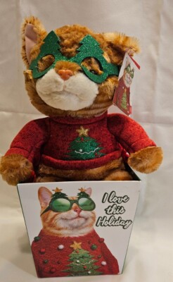 Christmas Ginger Cat In Ugly Christmas sweater DanDee Avanti New with Tags 