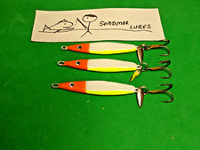 3 - 1/2 oz FLUTTER SPOON LEAD FISHING LURE JIG White chart orange ICE & PAN FISH