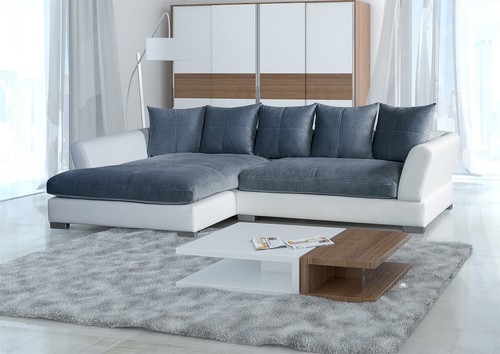 Couchgarnitur TORRIS L-Form in Weiss- Anthrazit / Ottomane Links - Bild 3 von 3