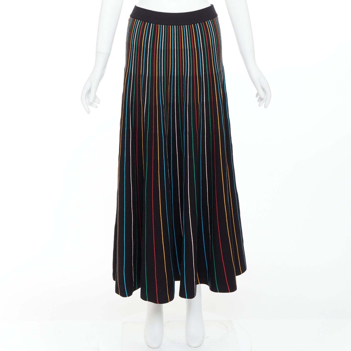 スカート VALENTINO LONG COTTON SKIRT RED VALENTINO black rainbow stripe cotton blend knitted midi