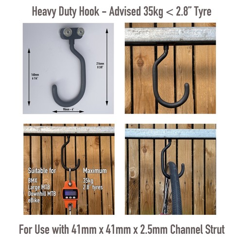 Sliding Bicycle Storage Rack Hooks - Heavy Duty Limit per Hook 2.8" Tyre - 35kg - Picture 2 of 10