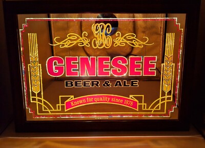  Vintage GENESEE Beer & Ale Lighted Mirror Bar Sign Man Cave Decor 1980's WORKS