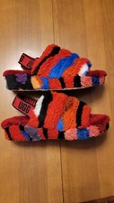 UGG Fluff Yeah Slides Slippers Cali Collage Red Sz 7