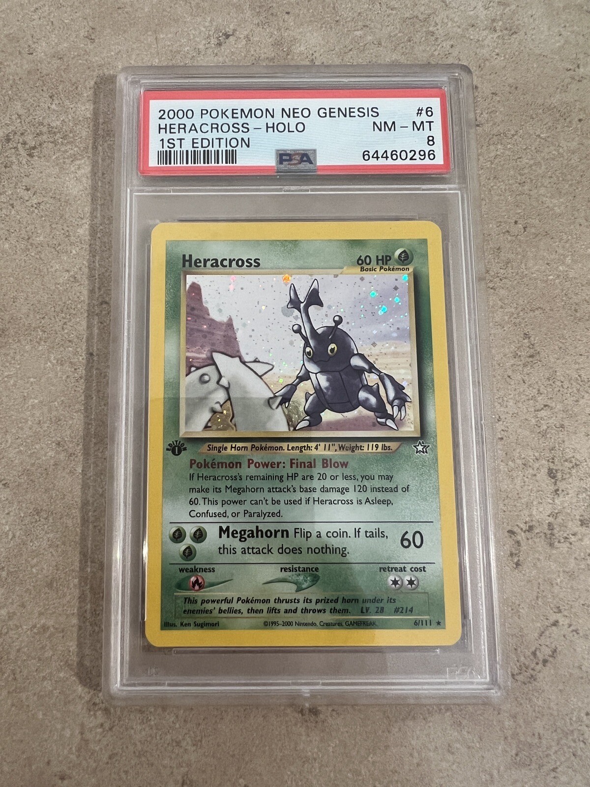2000 Pokemon Neo Genesis #6 - Heracross - Holo NM-MT 1st Edition PSA 8!