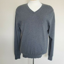 Express Italian Merino Wool Grey Gray Large Men's Pullover Sweater Knit V-Neck