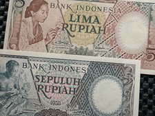 INDONESIA 1958 5 & 10 RUPIAH P55 P56 #02 UNC