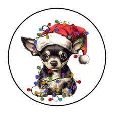 30 CUTE CHRISTMAS CHIHUAHUA STICKERS ENVELOPE SEALS LABELS 1.5" ROUND PUPPY DOG