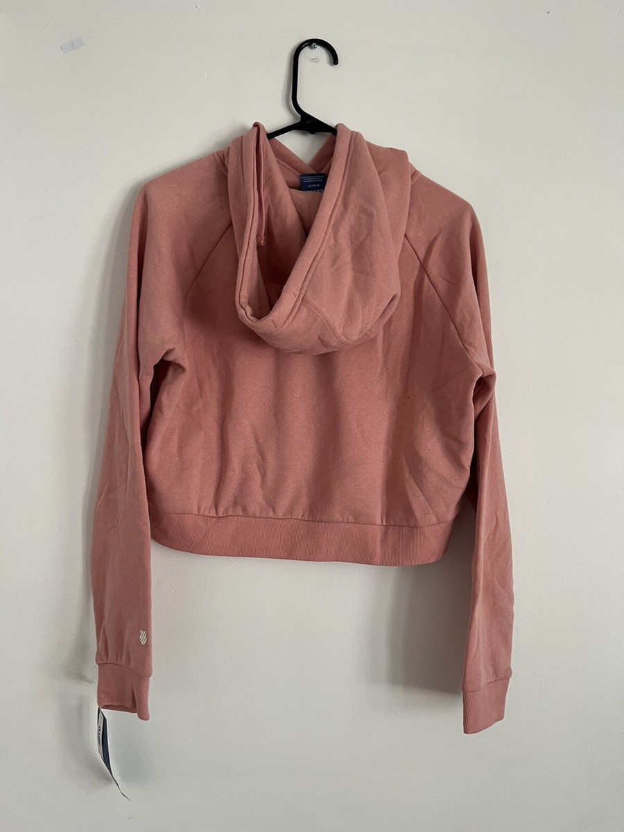 K-Swiss Women's Cropped Pullover Pink Hoodie Sweatshirt Size
