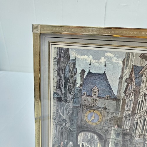 VINTAGE BULOVA GILT FRAMED RUE GROSSE CITY SCENIC SWISS DESK CLOCK PARTS/REPAIR - Picture 6 of 16