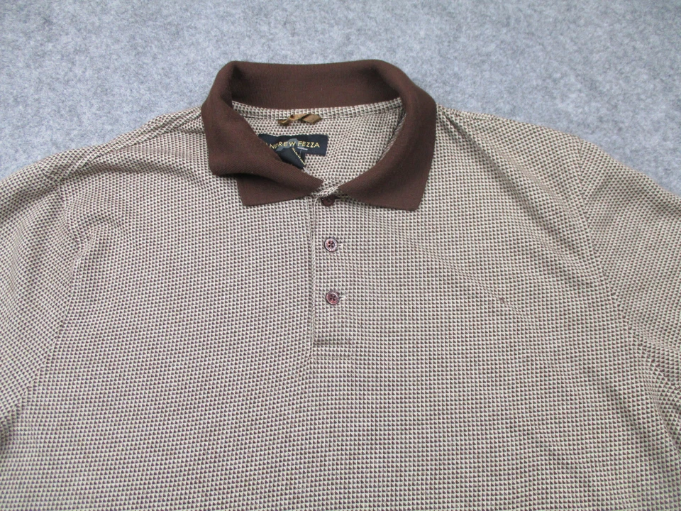 Camisa Polo Andrew Fezza Para Hombre Extra Grande Marrón A Cuadros Manga Larga Informal Foto 2 de 4