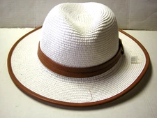 Paper & Polyester Hat, White With Brown Headband, Women's, Brand New