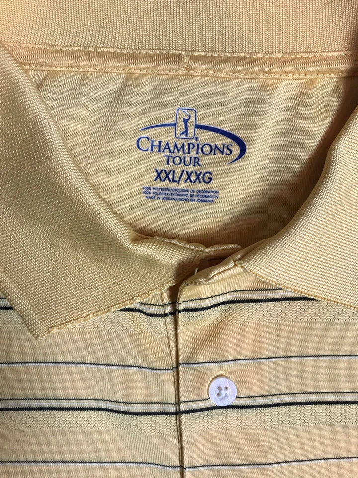 Champions Tour Golf Shirt Polo Mens Yellow Striped white blue Short Sleeve XXL W - Image 3 of 4