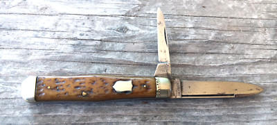 Camillus Cutlery USA  4 line Coffin Jack Knife Vintage Antique Bone Handle