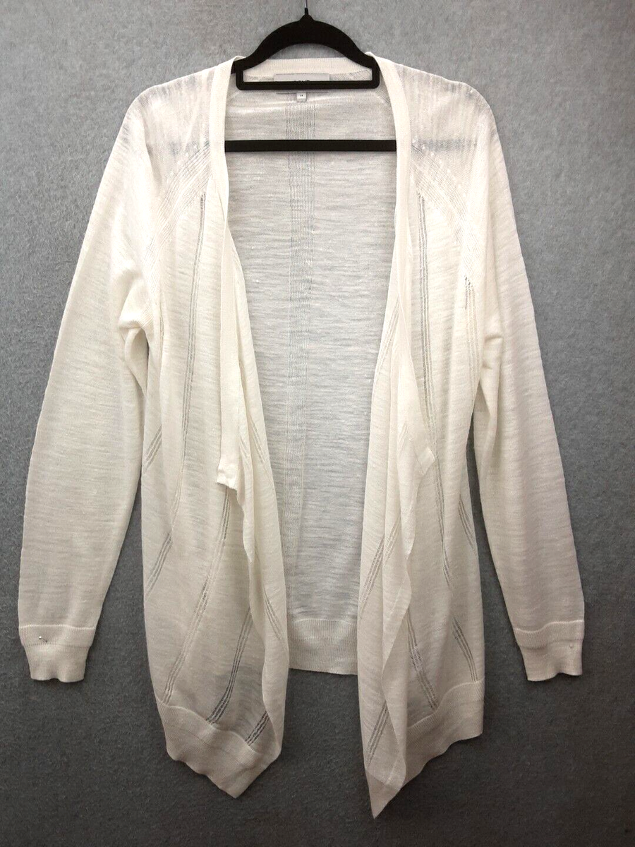 Next Size 14 White Waterfall Style Fine Knit Linen Blend Open