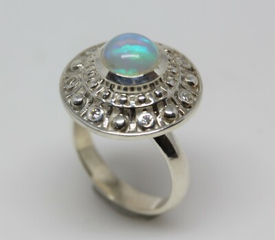 Natürlicher Opal Medaillon Ring verstellbare Größe Sterlingsilber Video ansehen #293