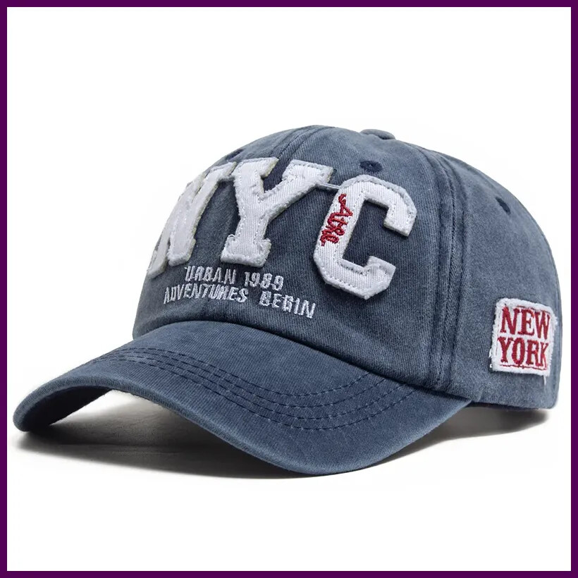 New Vintage Big Letter NYC Baseball Cap Men Cotton Washed Spring Autumn Visor