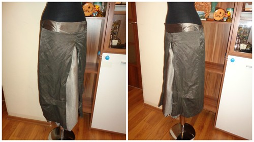 CREA CONCEPT BOHO TAUPE/BROWN NYLON LAYERED SPLIT TULIP BUBBLE CALF SKIRT-42 - 第 8/12 張圖片