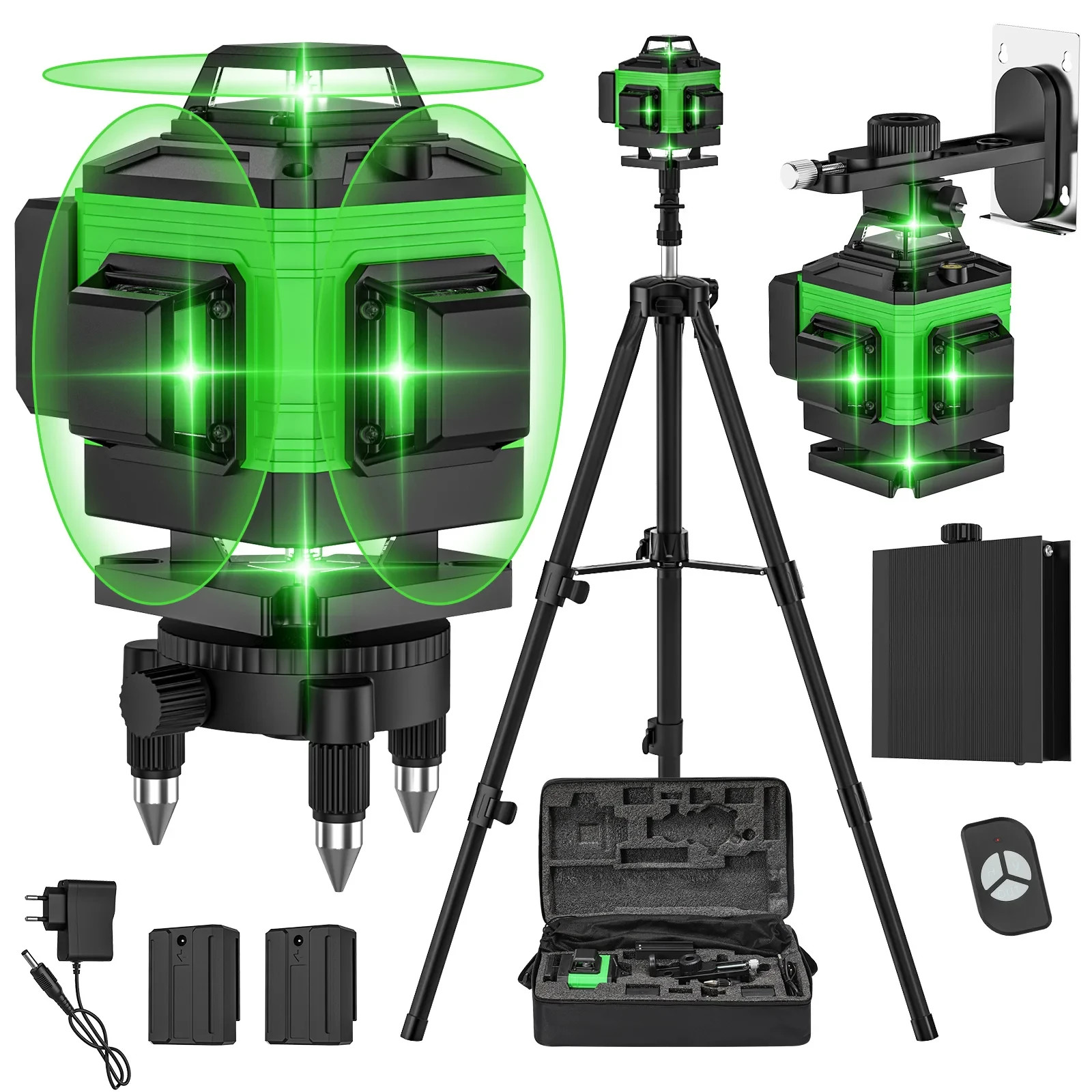 Niveau laser 3x360 vert à 16 lignes autonivelant avec trépied et mallette
