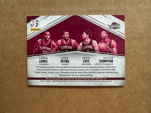 2016-17 Absolute Basketball Team Quads Cleveland Cavs /25 James Love Irving - Image 2 of 2