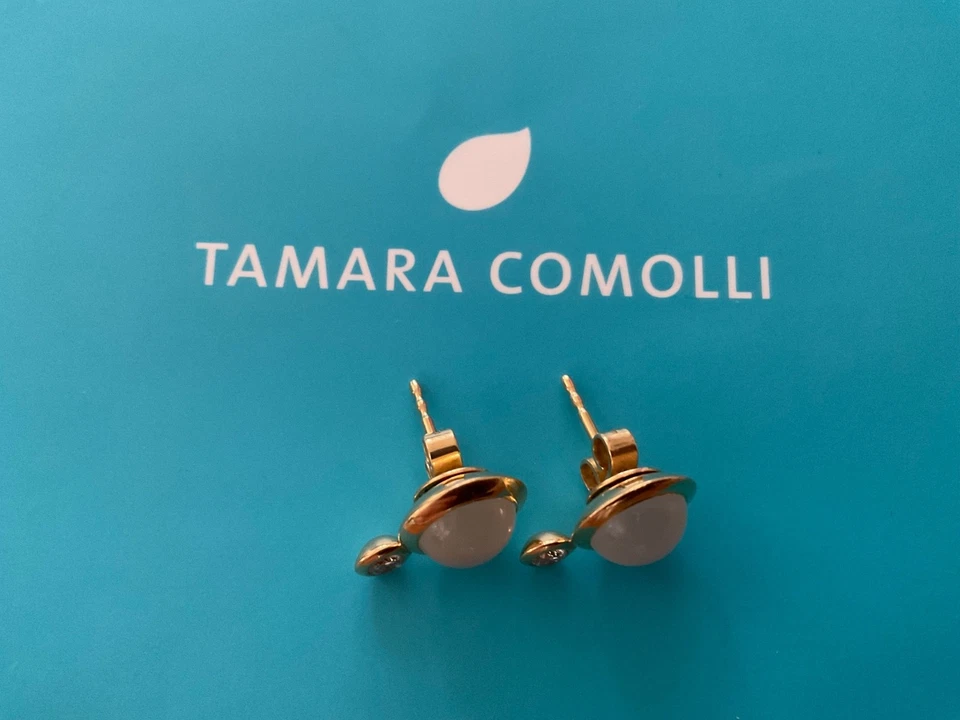 Tamara Comolli Bouton Ohrringe mit Sand Mondstein und Diamanten, 18K Gelbgold - Bild 4 von 4