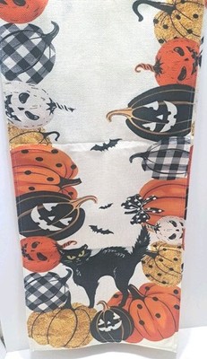 Halloween Table Runner 72'' x 13'' Black Cat Pumpkins Seasonal Fall Kitchen Dining