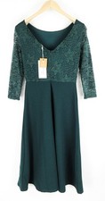 ANNA FIELD Women Dress S Pine Green Pleated Petite Laced Mid-Length Stretch *
