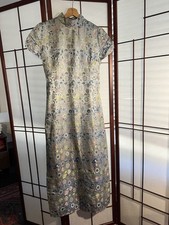 Vintage Blue Satin Chinese Dress 1960's Style Handmade