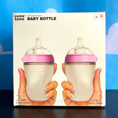 Comotomo Baby Bottle 2-Pack 8oz/250ml Silicone Medium Flow Anti-Colic Pink