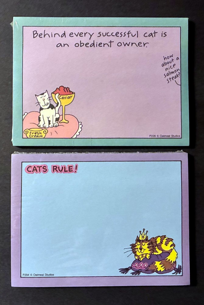 Lot of 2 - Vtg 1990s Oatmeal Studios Post-it Notes Notepads Cat Theme Sealed NOS