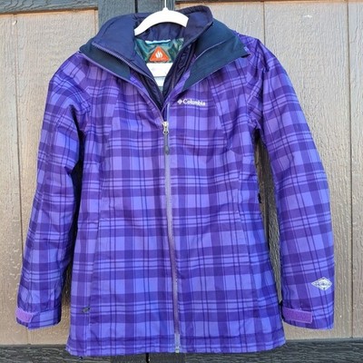 Women s Columbia Three In One Omni Heat Winter Ski Jacket Size SMALL Purple