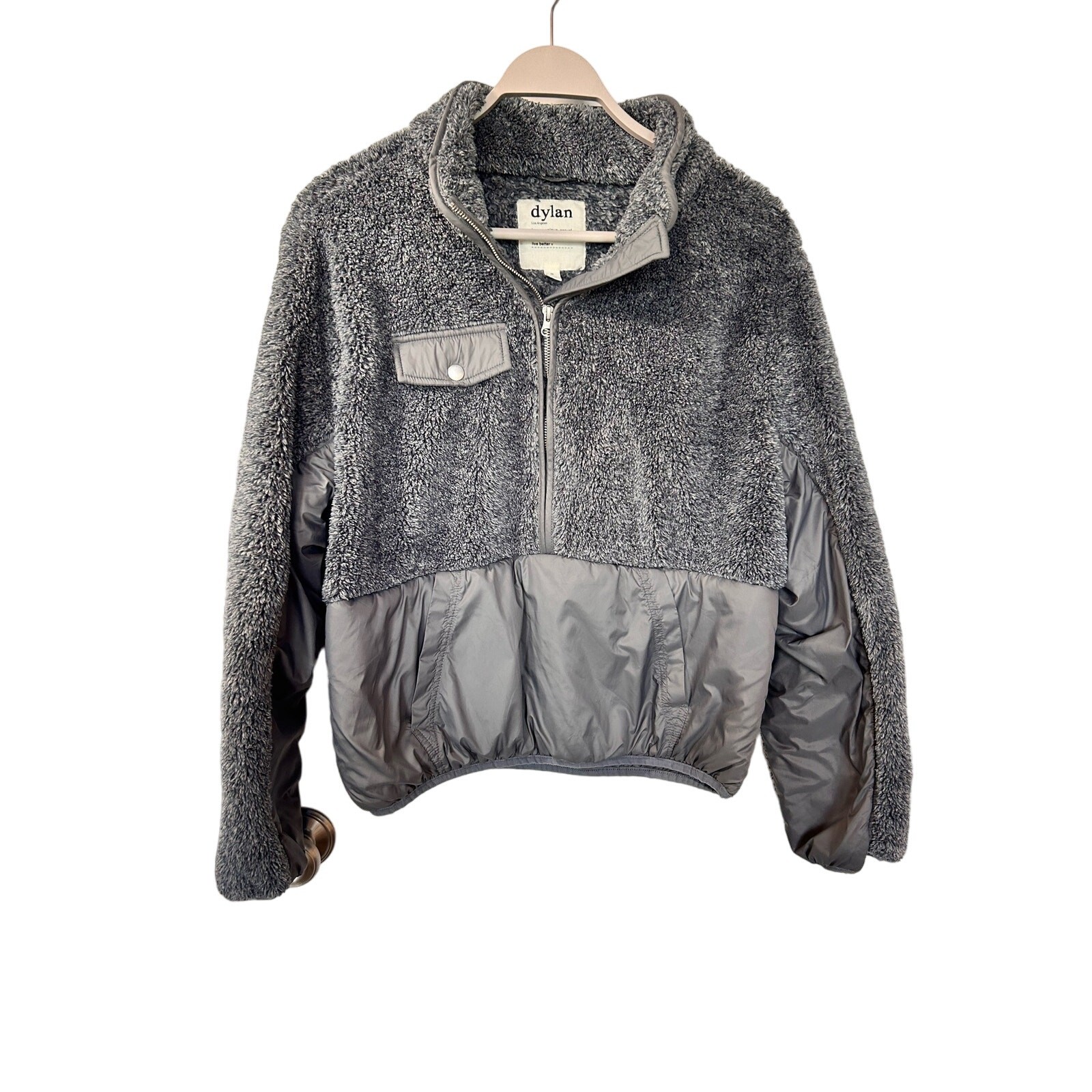 Anthropologie Dylan Womens Sherpa Fleece Half Zip Jacket Pullover Gray SZ Medium