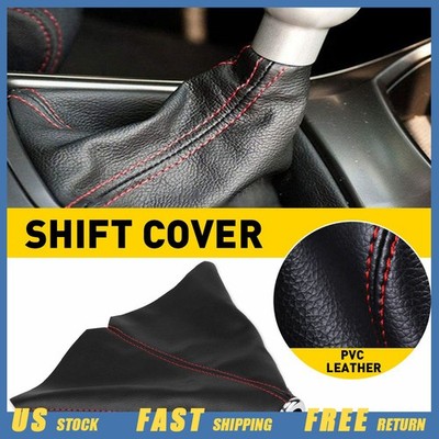 Black PVC Leather/Red Stitch Manual/Auto Shift Gear Shifter Boot Knob Cover EOOK