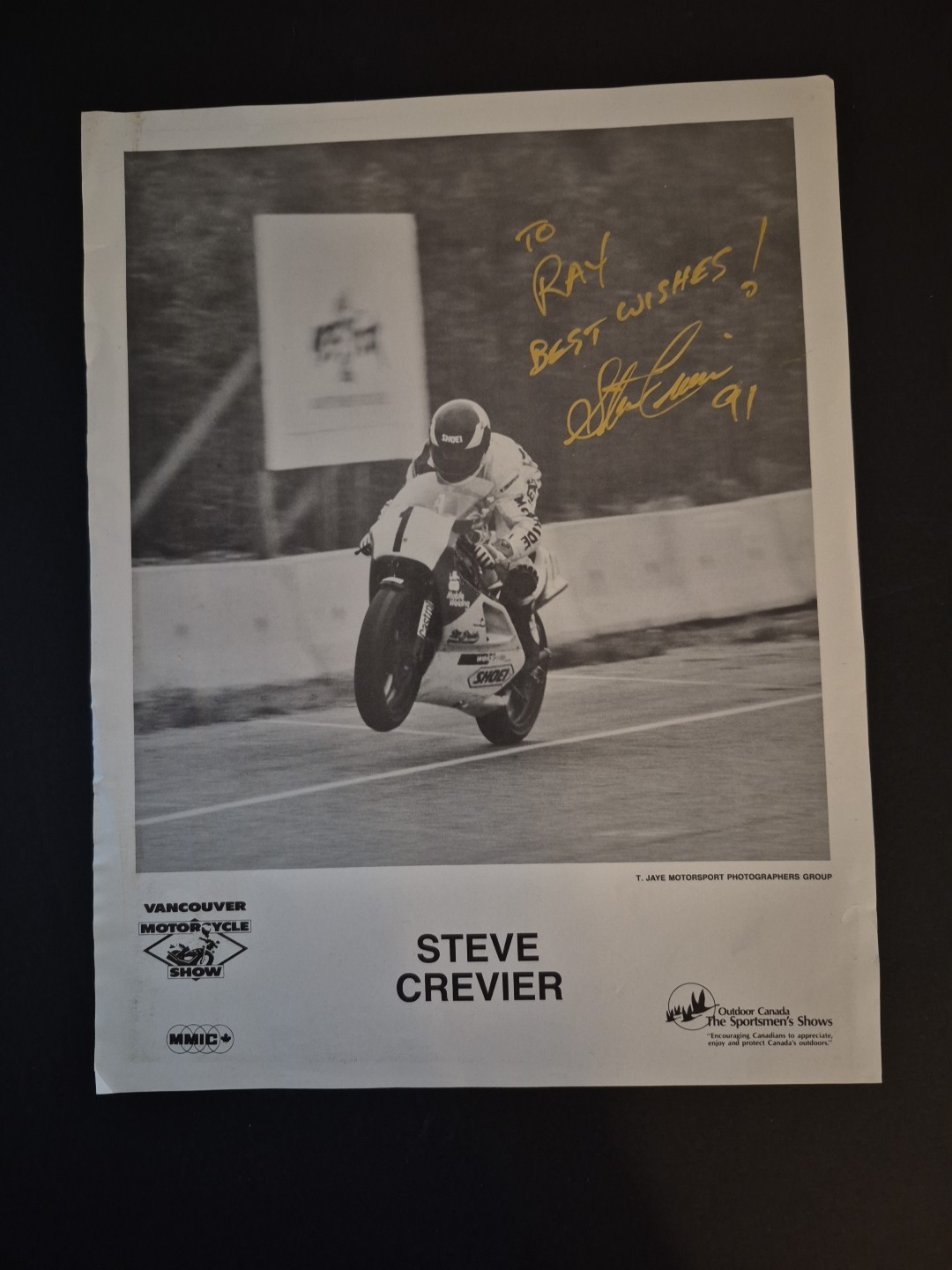 Steve Crevier Autograph from Vancouver Motorcycle Show 1991