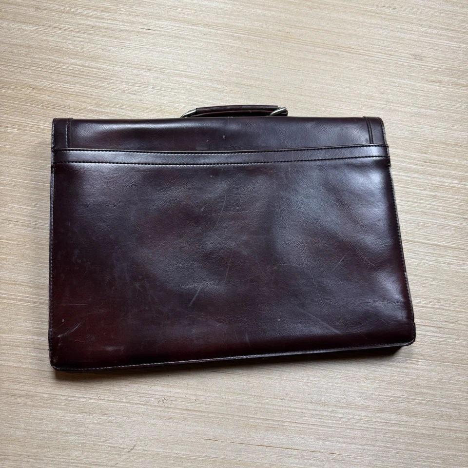 Vintage 60s 70s Leather Briefcase Document Bag Expandable File Holder Burgundy - Image 2 of 4