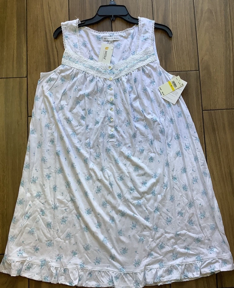 Eileen West Ropa de dormir Para Mujer Talla Mediana Chemise Aqua Floral Vestido Sin Mangas Foto 2 de 4