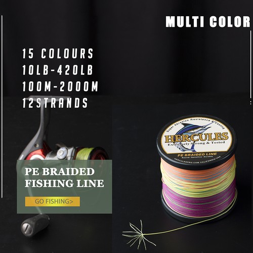 HERCULES Lenza da Pesca Intrecciata in PE Nero 12 Fili 10lbs-420lbs Cava - Foto 2 di 17